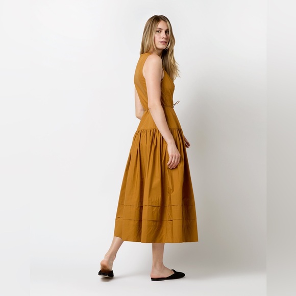 Ulla Johnson Kiran Dress Topaz 6 Sleeveless V-Neck Midi Length Golden Yellow - Picture 13 of 14